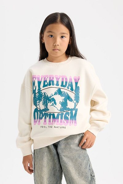 DeFacto Girl's Relax Fit Crew Neck Printed Sweatshirt D7055A824Wn