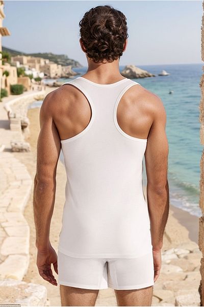 Kom Men Cotton Modal 4 Pieces Cross Strap Tank Top Clothing