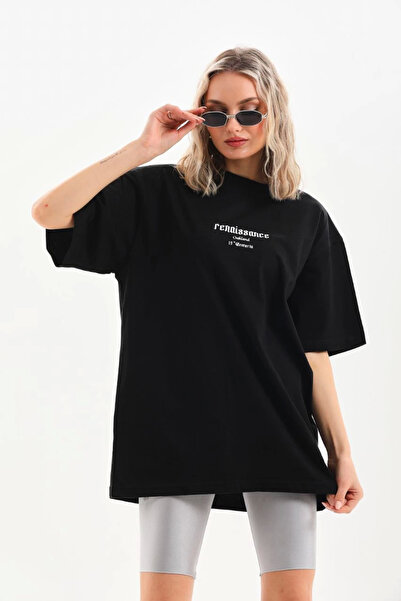 GurkStore تي شيرت نسائي مطبوع بأكمام قصيرة - أسود