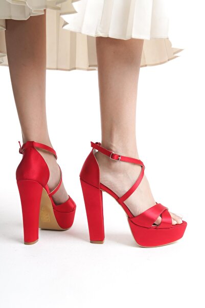 ALPELLİByAlp Red Cross Cross Satin Evening Dress Shoes