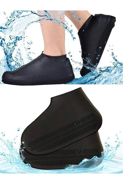 LiderGlobal Silicone Shoe Cover Non-Slip Water Dirt Proof Size m Black