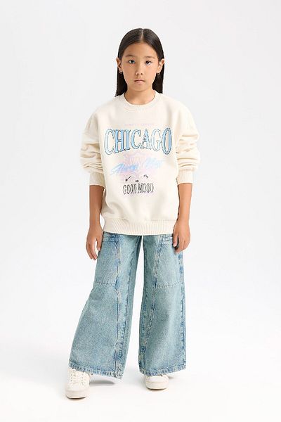 DeFacto Girls' Relax Fit Crew Neck Printed Sweatshirt D7046A824Wn