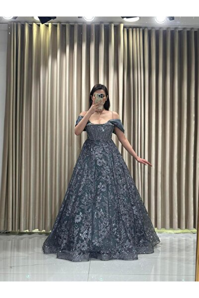 Kaleiçi Yıldızlar ANTRESİT Pul Payet Straplez Nişanlık