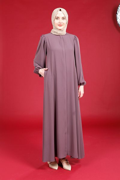 Beyza Omzu Büzgülü Hare Kapuçino Ferace - Kloş Kesim 3229
