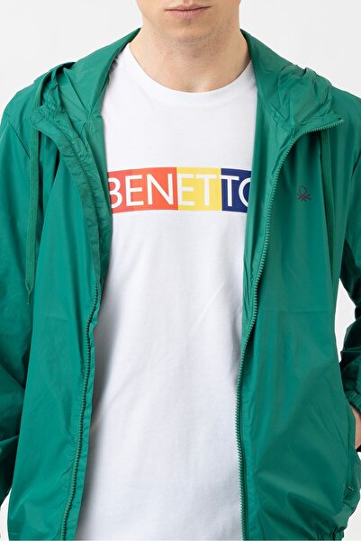 Benetton Men's Hooded Raincoat - Green