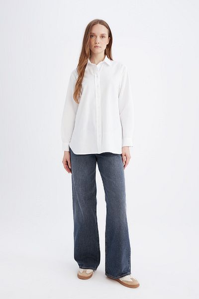 DeFacto Relax Fit Poplin Long Sleeve White Shirt Tunic D7341Ax25Sp