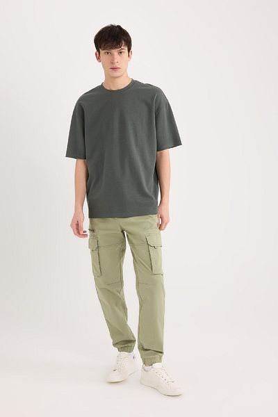 DeFacto Oversize Φαρδιά Εφαρμογή Crew Λαιμόκοψη κοντό μανίκι Basic απλό βαρύ ύφασμα T-shirt X3926az25sp