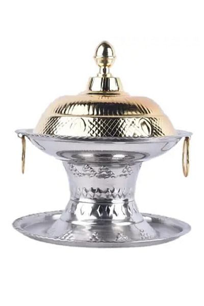 Extra Tamriya date serving plate with a ghuzzi-shaped base and traditional engravings, size 22 cm, height 12 cm