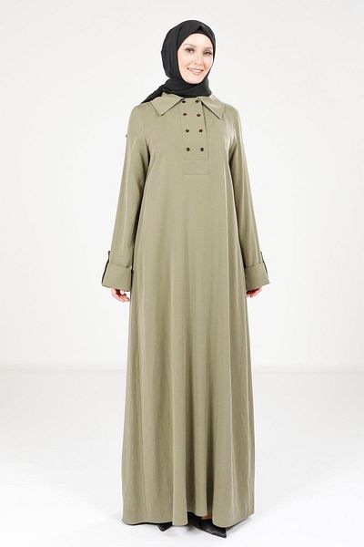 Beyza Φόρεμα Fat Green Color με λαιμόκοψη και λεπτομέρεια με κουμπί 9215
