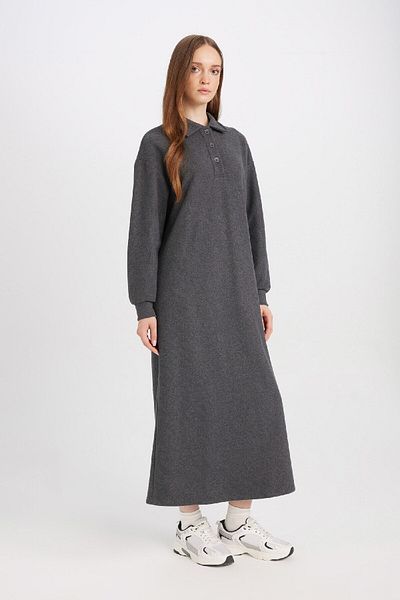 DeFacto Πλεκτό φόρεμα Polo Neck Maxi - Μασίφ, μακρυμάνικο και ύφασμα Θεσσαλονίκης B7260ax24wn
