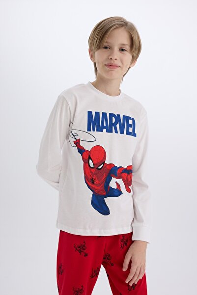 DeFacto Marvel Spiderman-Pyjama-Set für Jungen – Rundhalsausschnitt, lange Ärmel, Ober- und Unterteil-Set Y4861A624WN