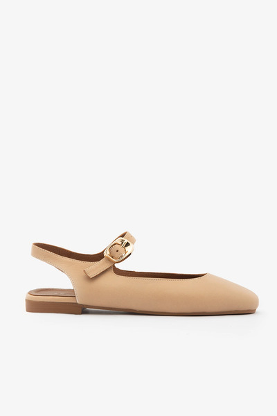 SAYL Balerini de damă din piele naturală maro lapte cu cataramă la gleznă