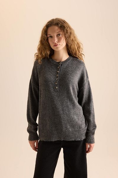 DeFacto Relax Fit Buttoned Collar Knitwear Sweater D4913Axns