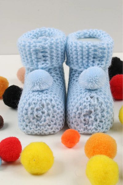 kidszone Newborn Baby Booties Gift Knitted Knitwear Pompom Baby Booties