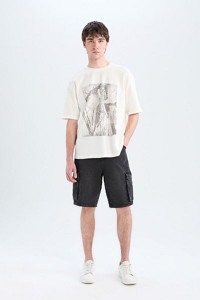 DeFacto 100% Cotton Boxy Fit Crew Neck Printed Short Sleeve T-Shirt D5865Ax25Sp