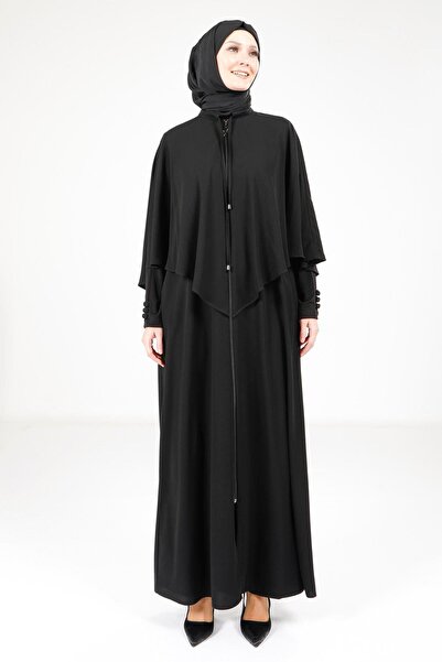 Beyza Fermuarlı Siyah Renk Ferace 9172