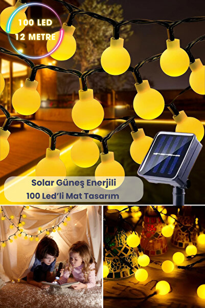 TechnoSmart Solar 100 Ledli Top 8 Modlu Sarı Işık Bahçe Aydınlatma Dekorasyon Güneş Enerjili