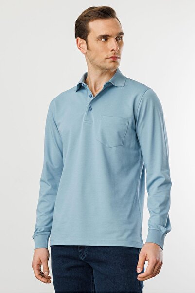 Desen Triko Erkek Polo Yaka Cepli Uzun Kollu Sweatshirt H.Mavi