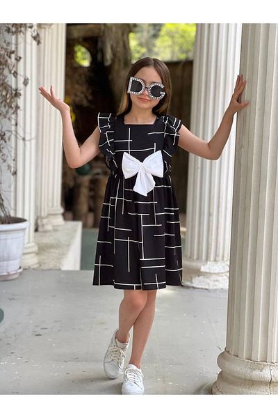 SNSA MODA Girl's Dress High Quality and Bow Detail 100% Cotton