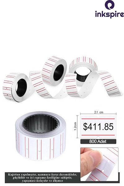 inkspire Green Price Tag - Machine Suitable Phosphor for 800 Pieces 5 Rolls 12X21 mm M1550