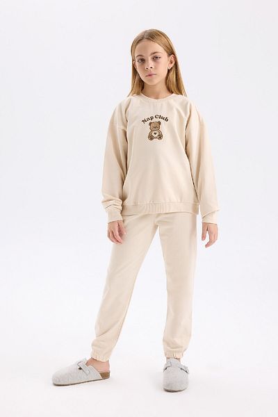 DeFacto Pyjama-Set für Mädchen – bedruckt, Rundhalsausschnitt, lange Ärmel, Oberteil mit elastischem Bund, D9369a824wn