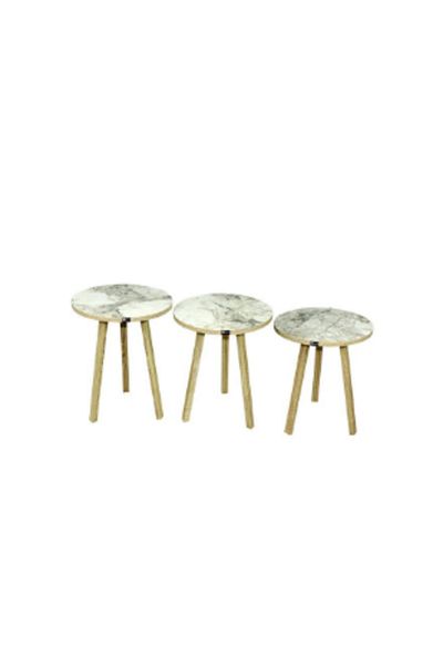 ROYAL ROSE Set of 3 Round Coffee Tables - Live Furniture | Dining Furniture 50 x 38 cm White/Brown 50x38 cm