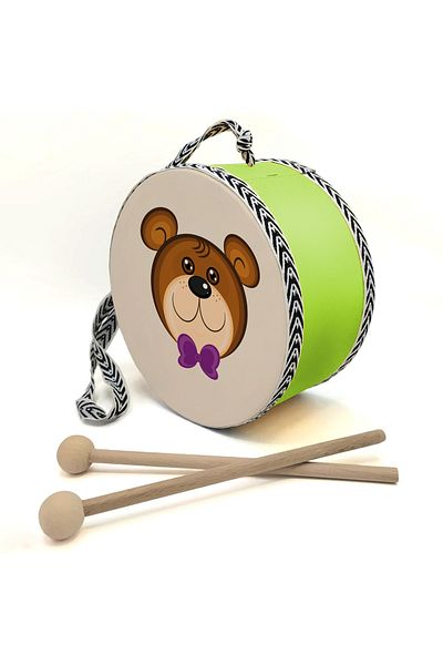 BAKSEPETE Bow-tied teddy bear Printed leather toy children's drum green (2-5 years)
