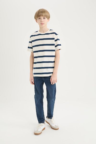DeFacto Boy's Crew Neck Striped Short Sleeve T-Shirt D7864A825Sm