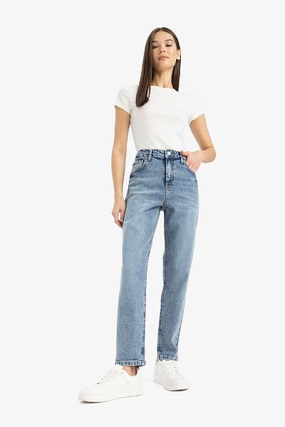 DeFacto Lina Comfort Normal Bellir Straight LegJean Pantaloni spălați cu zăpadă D8209AX25SP
