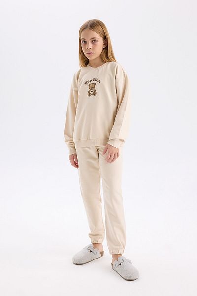 DeFacto Pyjama-Set für Mädchen – bedruckt, Rundhalsausschnitt, lange Ärmel, Oberteil mit elastischem Bund, D9369a824wn