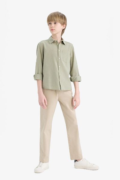DeFacto Boy's Polo Neck Linen Look Long Sleeve Shirt B5983A825Sm