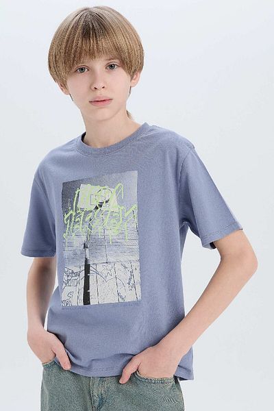 DeFacto Tricou cu mânecă scurtă imprimat cu gât pentru băiat D9280a825sm