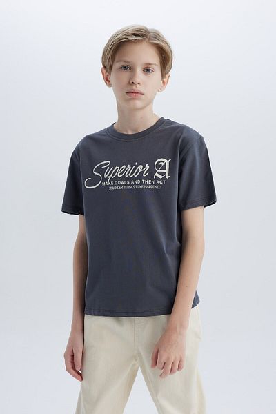 DeFacto Boy's Crew Neck Printed Short Sleeve T-Shirt D9256A825Sm