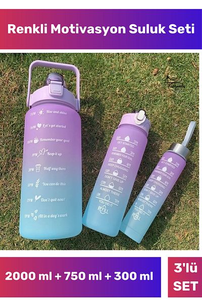 Fernanda Durable 3-Pack Water Bottle Set - Colorful Motivational Water Bottle 2 Stage Long Lasting Bpa Customized