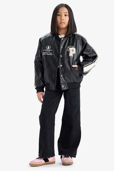 DeFacto Girl's Water Repellent College Collar Bomber Coat D6924A825Sp