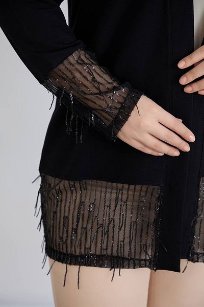 TUSSE Elegant Sleeveless Silvery Tasseled Stylish Viscosa Large Size Cardigan