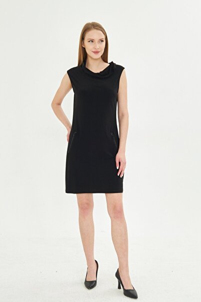 LAMANTE BALIKÇI YAKA SİYAH MİNİ ELBİSE