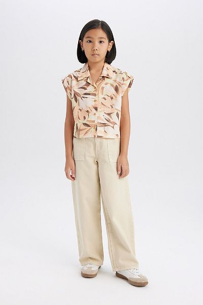 DeFacto Girls' Crop Print Cotton Short Sleeve Shirt D9144A825Sm