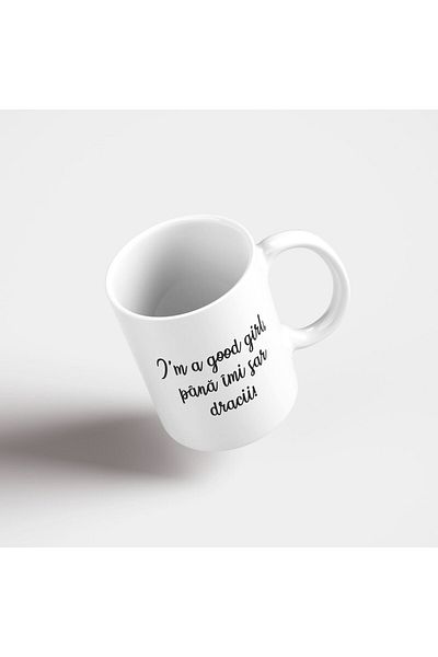 OEM Cana albă personalizată „Sunt o fată bună, până vin dracii”, INOVATIX®. 330 ml