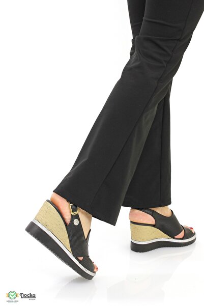 Mammamia Women's Genuine Leather Classic Style High Wedge Heel Daily Sandals M26Ys2640