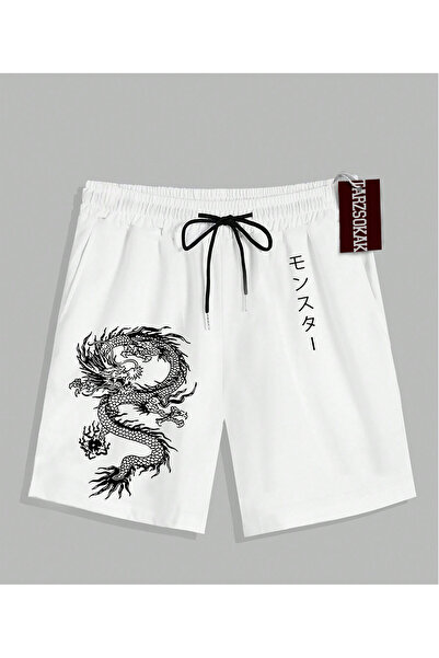 Tarzsokak Λευκό σορτς KOD Trend EMRG Ανδρικό με στάμπα Dragon