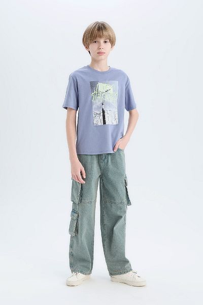 DeFacto Tricou cu mânecă scurtă imprimat cu gât pentru băiat D9280a825sm