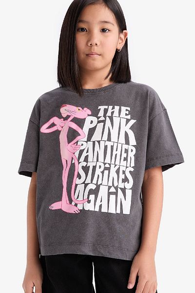 DeFacto Girls' Pink Panther Oversize Wide Fit Crew Neck Short Sleeve T-Shirt