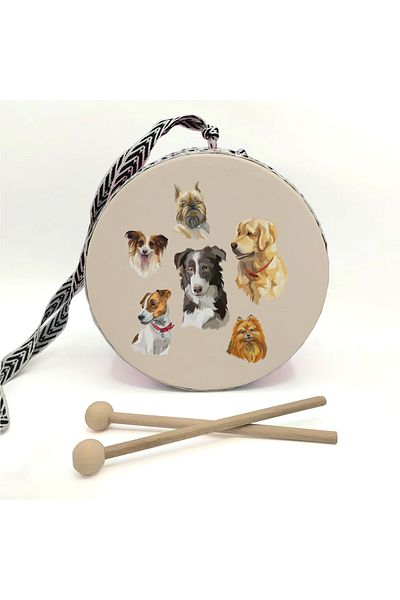 BAKSEPETE Dogs Printed Leather Toy Children's Drum Yellow 2-5 Years)