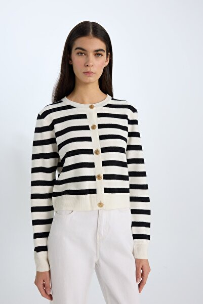 DeFacto Regular Fit Striped Crew Neck Knitwear Cardigan C1501Ax25Sp