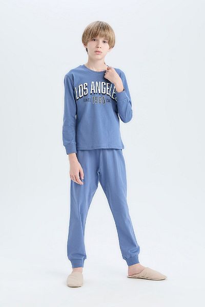 DeFacto Set de pijamale pentru bărbați - Top cu mânecă lungă imprimat și pantaloni de pijama cu talie