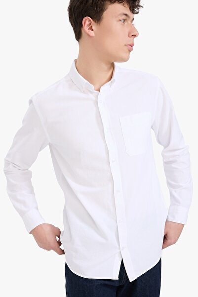 DeFacto %100 Pamuk Regular Fit Polo Yaka Oxford Basic Düz Uzun Kollu Beyaz Gömlek A8028ax25sp