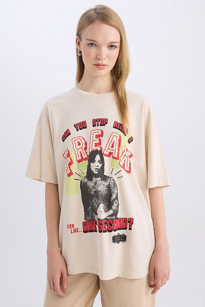 DeFacto Beetlejuice Oversize Printed T-Shirt - Crew Neck, Short Sleeve D8372Ax24Au