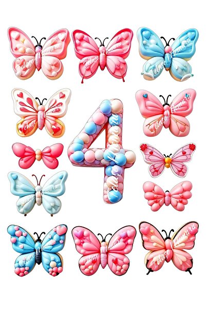 telaşe memuru 4 Yaş Pasta Süsü Yenilebilir Kelebek - Doğum Günü Yenilebilir K...