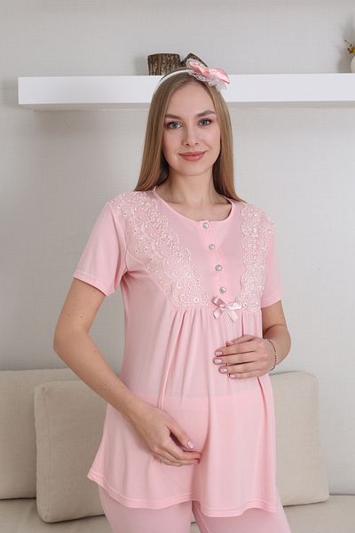 Lohussa Women's Salmon Lace Maternity Maternity Pajamas Set of 3 Cotton Special Design